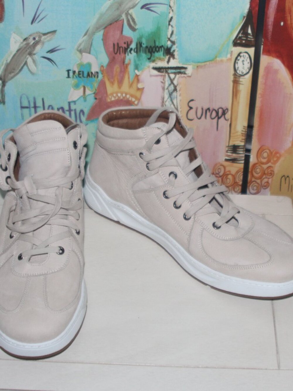 10A LN MENS JOHNSTON & MURPHY HIGH TOP LEATHER SNEAKERS - 12 - TAN